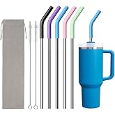Diumepo Metal Straws Reusable for 40 oz Tumbler, 5 Pcs Extra Long Stainless Steel Straws with Silicone Tips for Stanley,Simple Modern, Meoky 40oz Cup