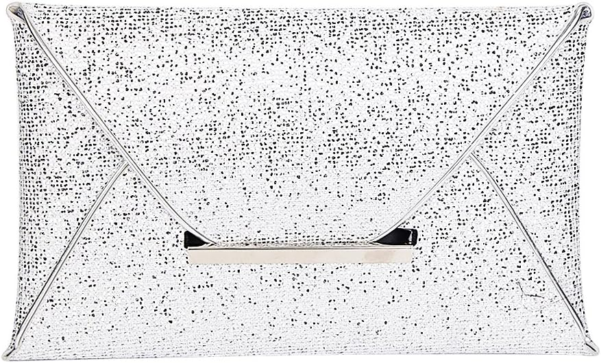 Clasichic Women's Sequins Envelope Wedding Evening Party Prom Clutch Purse Bag Handbag (Silver)