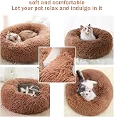 Nepfaivy Calming Donut Dog Cat Bed 15.7in Coffee Non Slip Washable view 5