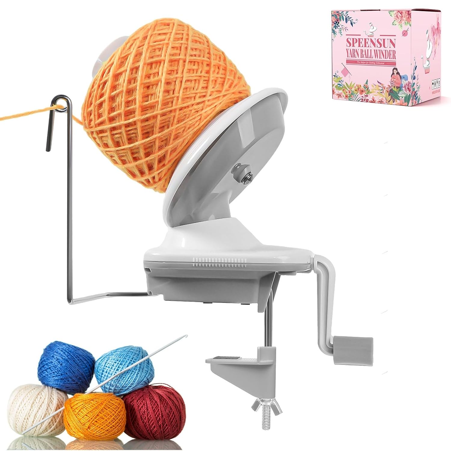 SPEENSUN 3.5 OZ Yarn Ball Winder, Low Noise Spinner for Crocheting, Grey | ABS Manual Ball Maker with Non-Slip Table Clamp, E