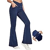 IUGA High Waisted Bell Bottom Jeans for Women Flare Stretchy Jeans V Cross Jeggings Pull On Wide Leg Jean Flare Leggings