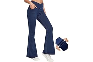 IUGA Bell Bottom Jeans for Women High Waisted Stretchy Flare Jeans Pull On Wide Leg Jeans V Cross Tummy Control Flare Pants