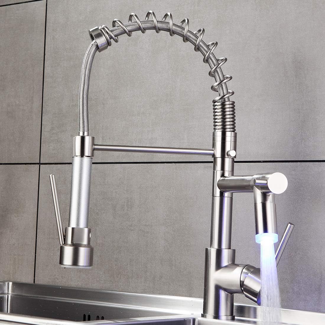 Aimadi Contemporary Kitchen Sink Faucet, Single Handle Stainless Steel Kitchen Faucets with Pull Down Sprayer, Brushed Nickel - - 