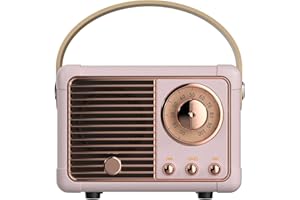Dosmix Retro Bluetooth Speaker, Vintage Decor, Small Wireless Bluetooth Speaker, Cute Old Fashion Style for Kitchen Desk Bedroom Office Outdoor Accessories for Android/iOS Devices (Pink)