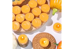 REISEN 16Pcs Pumpkin and Cinnamon Scented Tealight Candles, Orange Soy Wax Tea Lights with Essential Oils, 4h Long Burning Tea Light Candles for Spa, Romantic Decor, Meditation, Dinner, and Home Decor