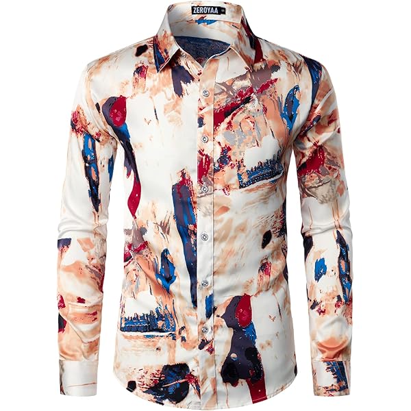 white christmas dresses DiBanGu Dress Shirt Champagne Floral Button Down Long Sleeve Mens Shirt Top, L / Red main image 0