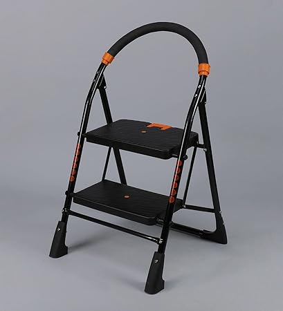 Flipzon Heavy Foldable Cameo 2 Steps Ladder with Wide Steps & Anti-Skid Shoes (Make in India) - Black