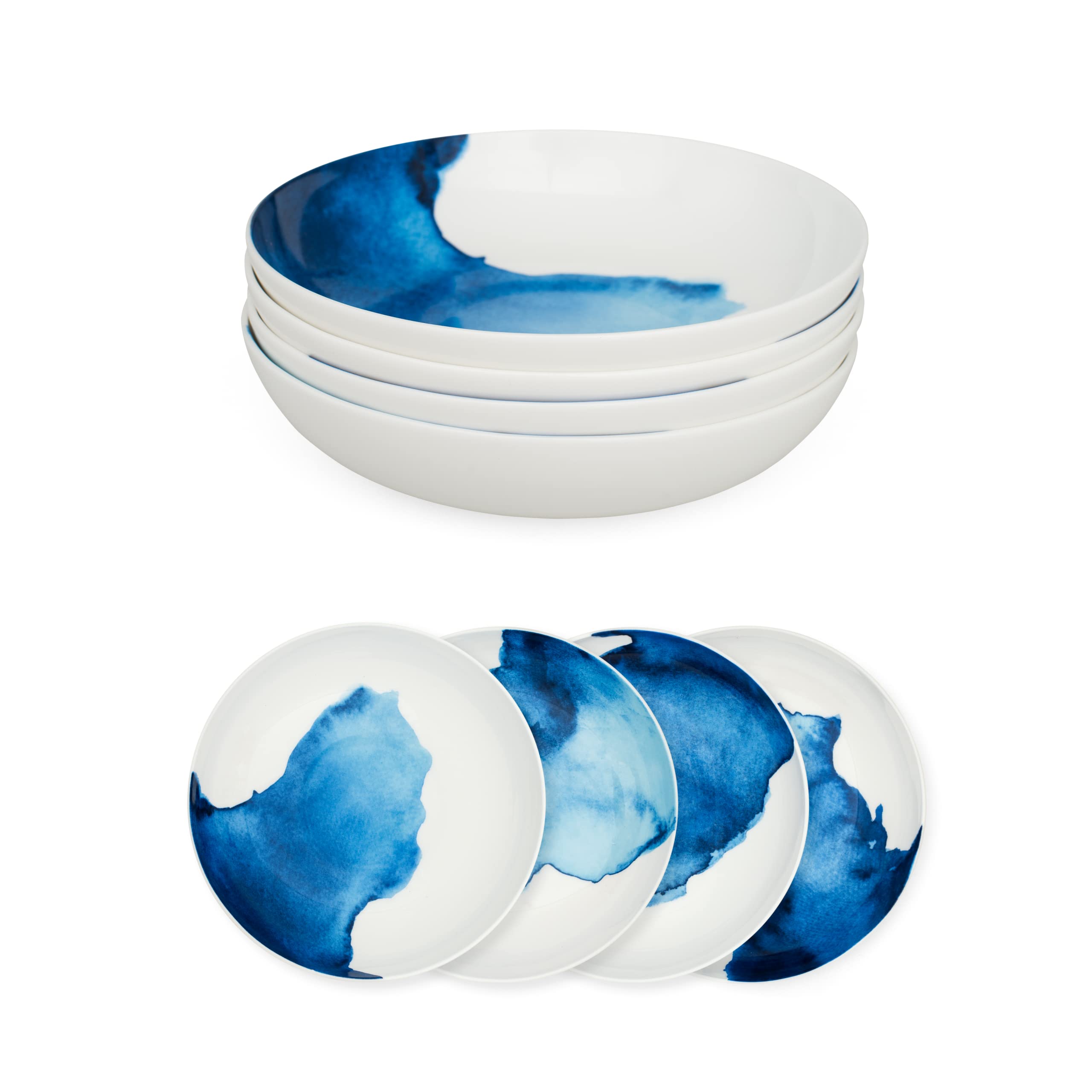 Rick Stein Coves of Cornwall - 4 Piece Supper Bowl Set - 21cm Diameter - Dining Set Featuring Beautiful Tableware Designs Inspired by The Land and Seascape of Cornwall