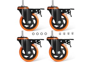 BZOLIHEU Stem Caster Wheels 3 inch Heavy Duty,Threaded Stem Casters Set of 4 with American Size 3/8" -16 x 1 Locking Casters Swivel Castor Wheels for Cart, Furniture,Industrial