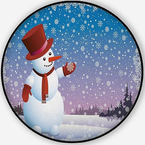 Alfombrilla redonda de muñeco de nieve, diseño de muñeco de nieve