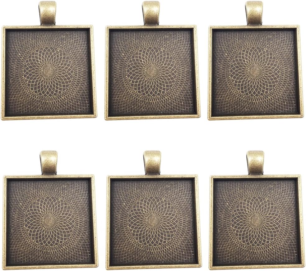 Dcatcher 24 PCS Bezel Pendant Trays Square Cabochon Settings Trays Pendant Blanks, Bronze