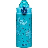 Zak Designs Disney Sage Kids Water Bottle For School or Travel, 14oz Stainless Steel Water Bottle With Straw, Handle, and Leak-Proof, Pop-Up Spout Cover (Stitch)