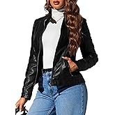 Bellivera Faux Leather Jacket Women Motorcycle Zipper Bomber PU Bike Coat with Pockets