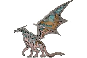 Tivisiy 3D Wooden Animals Carving, Dragon Decor Cabin Decor Wooden Animal Statues Rustic Wall Decor Art for Home Bedroom Farmhouse Room Mountain Wall Decor for Birthday Gifts