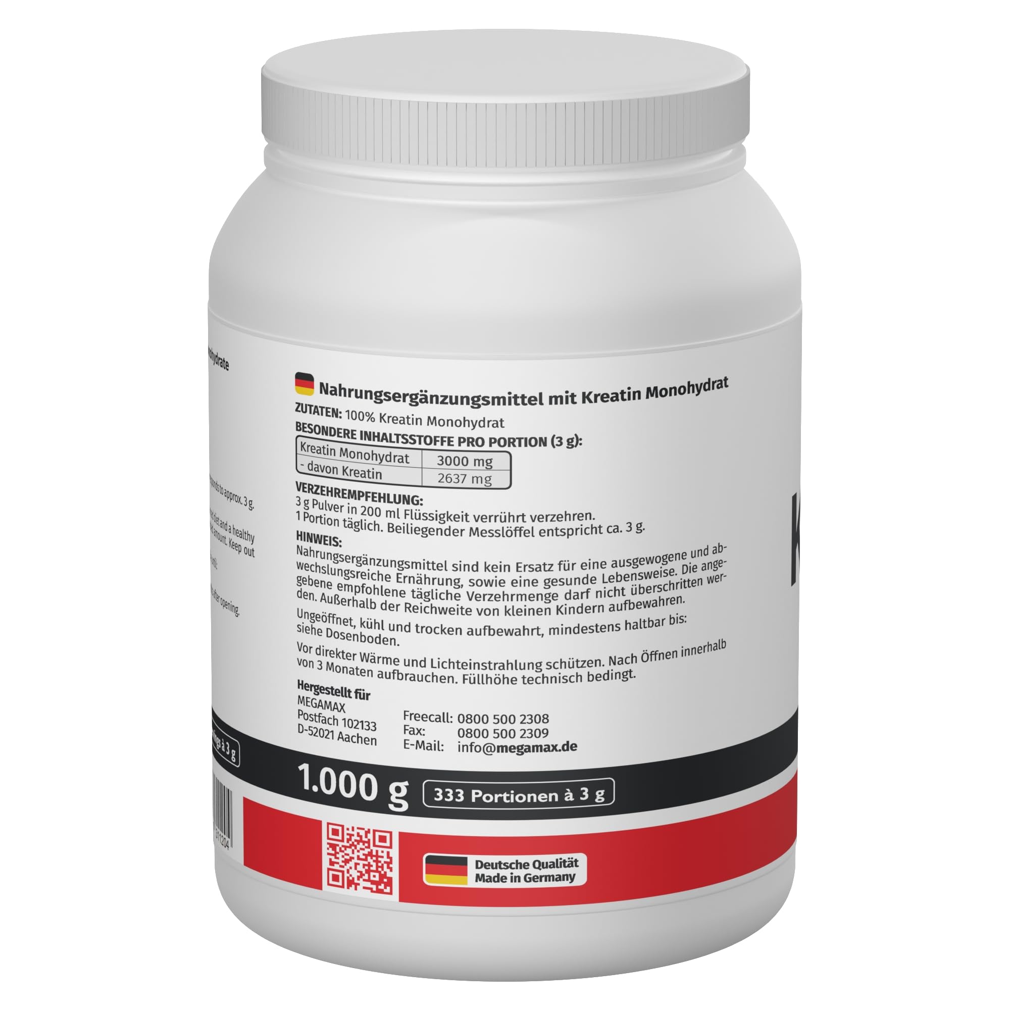 MEGAMAX Kreatin Pulver 1000 g -hochdosiert reines Creatin Monohydrat Creapure (Creapure, 1000 g) 3