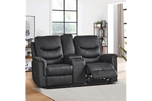 Consofa Reclining Loveseat, Manual Reclining Loveseat with Console, RV Loveseat Recliner, Wall Hugger Loveseat Recliner, Double Recliner Loveseat with Side Pockets & Cup Holders for Living Room