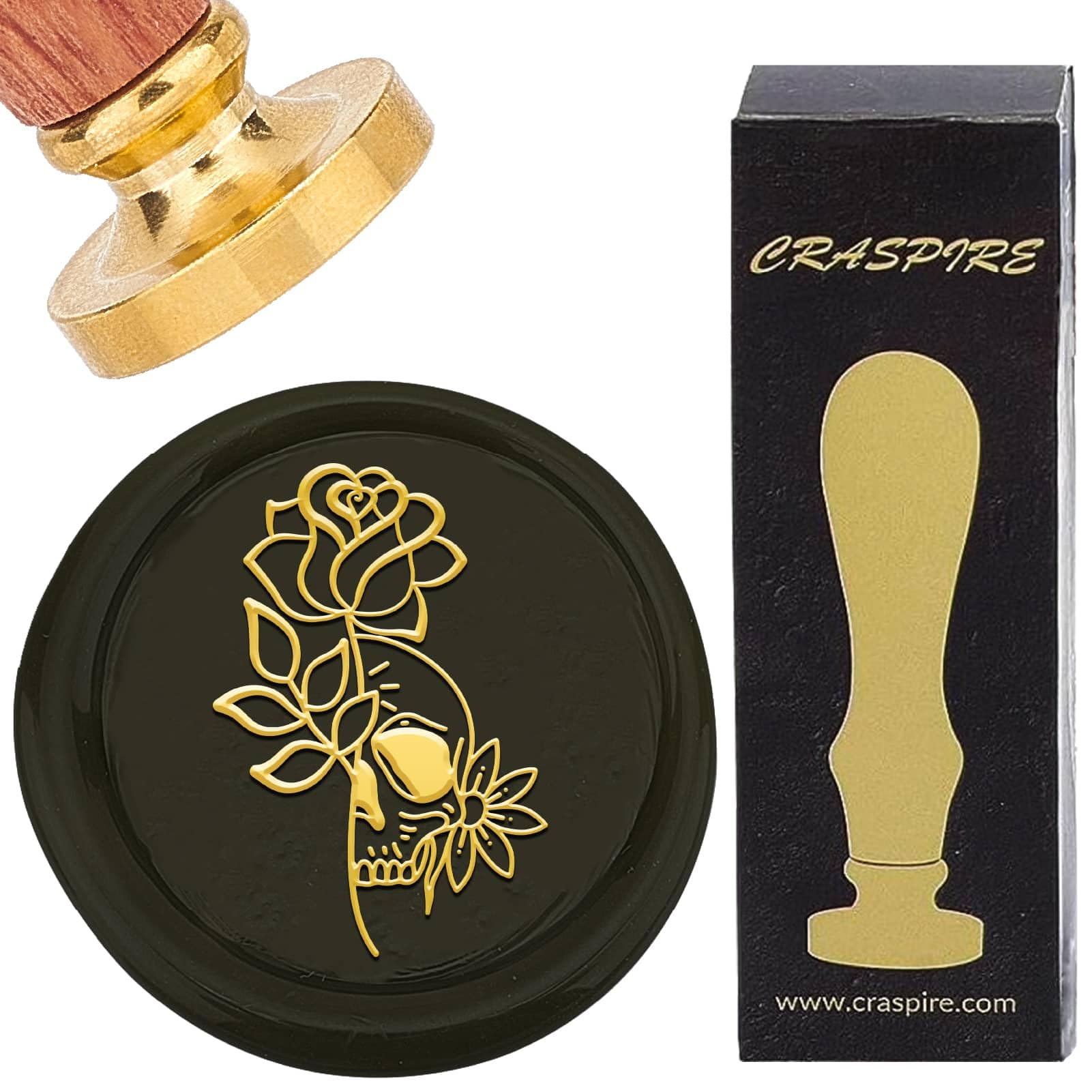 CRASPIRE Rose Wax Seal Stamps Retro Flower Skull Gothic Sealing Wax Stamp 25mm Removable Brass Head with Rosewood Handle for DIY Scrapbooking Wine Packages Packing