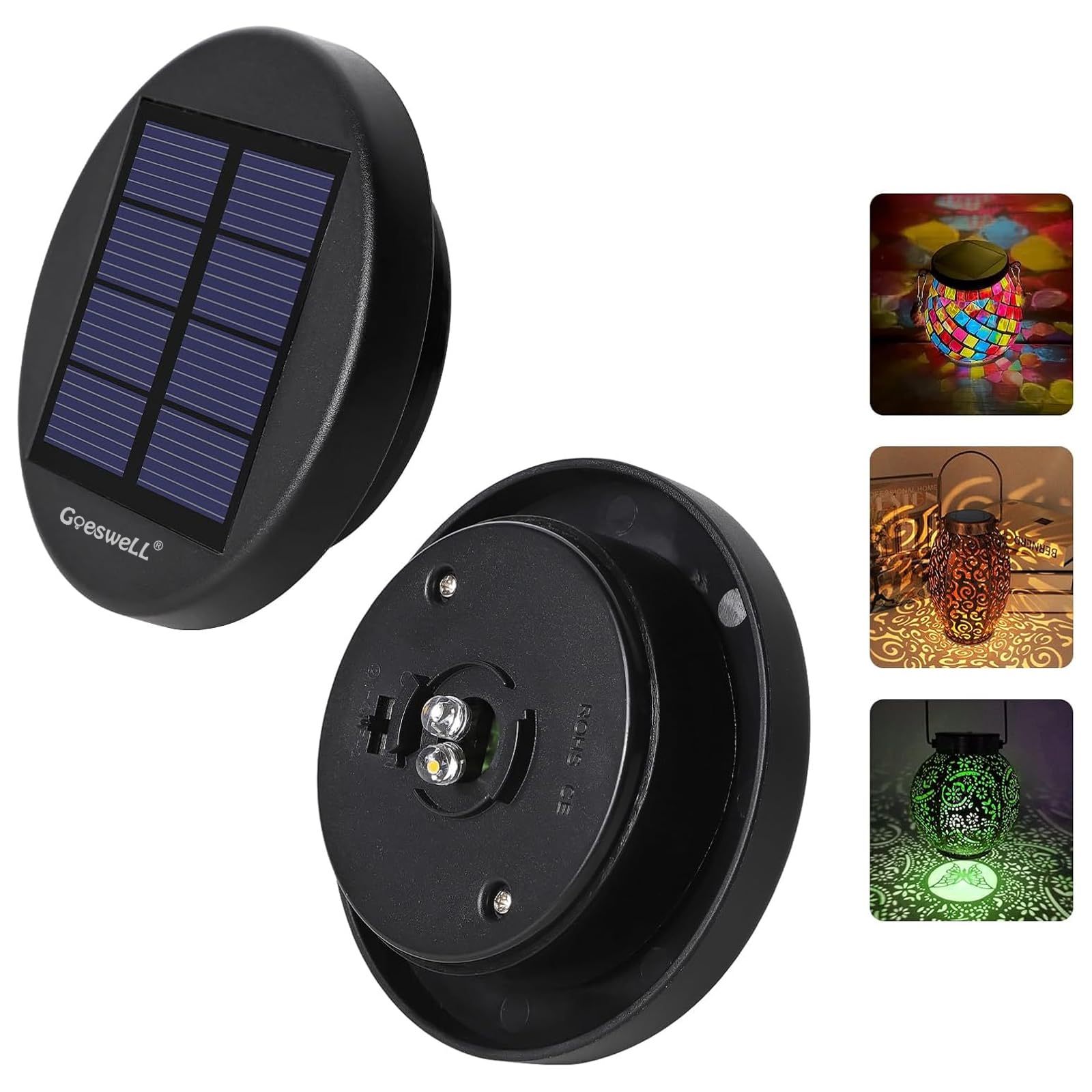 Photo 1 of Solar Lights Replacement Parts for Lanterns: 3 inch Replacement Tops with Warm White & RGB LED Lights for Outdoor-2 Pack Waterproof Lid Caps for 2.36 in, 2.42 in, 2.5 in, 2.76 in, 2.83 in Lantern Port