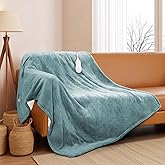 ALLYOULAND Heated Blanket Throw 50"x60", ETL & FCC Certified Electric Blanket with 3-Hour Timer Auto-Off & 5 Heating Levels, Overheat Protection, Machine Washable - Cyan Blue