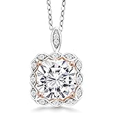 Gem Stone King 1.87 Cttw White Moissanite Halo Pendant Necklace for Women | 925 Sterling Silver | Cushion 8MM | With 18 Inch Silver Chain