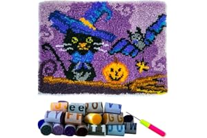 DL-YTG Latch Hook Kits Rug Halloween Crochet Yarn Cushion Colour Pre-Printed Canvas Cover Rug Needlework DIY Hook and Latch Kit Home Decoration 52x38cm/20 X15inch