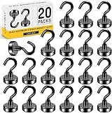 Grtard 20 Pack Magnetic Hooks 22 lb Neodymium Heavy Duty Black