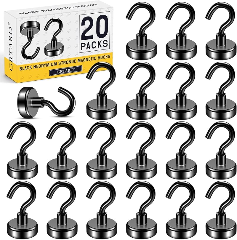 Grtard 20 Pack Magnetic Hooks 22 lb Neodymium Heavy Duty Black