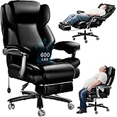 600lbs Big and Tall Office Chair for Heavy People,Heavy Duty Comfy Executive Office Desk Chair with Adjustable Lumbar Support,High Back Reclining PU Leather Computer Chair,Metal Base (Classic, Black)