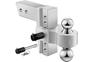 octora Aluminum Adjustable Trailer Hitch - Fits 2-inch Receiver, Solid Tube Hitch, 6-inch Drop, 12,500 lbs Capacity, Includes 2 and 2-5/16 inch Balls