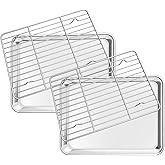 Deedro Baking Sheet with Rack Set [2 Sheets + 2 Racks], Stainless Steel Cookie Half Sheets Baking Pan Oven Tray with Cooling Rack, 9 x 7 x 1 Inch, Heavy Duty, Non-toxic, Easy Clean