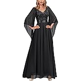 Miusol Women's Deep-V Neck Lace Contrast Sequin 3/4 Sleeve Formal Evening Maxi Dress