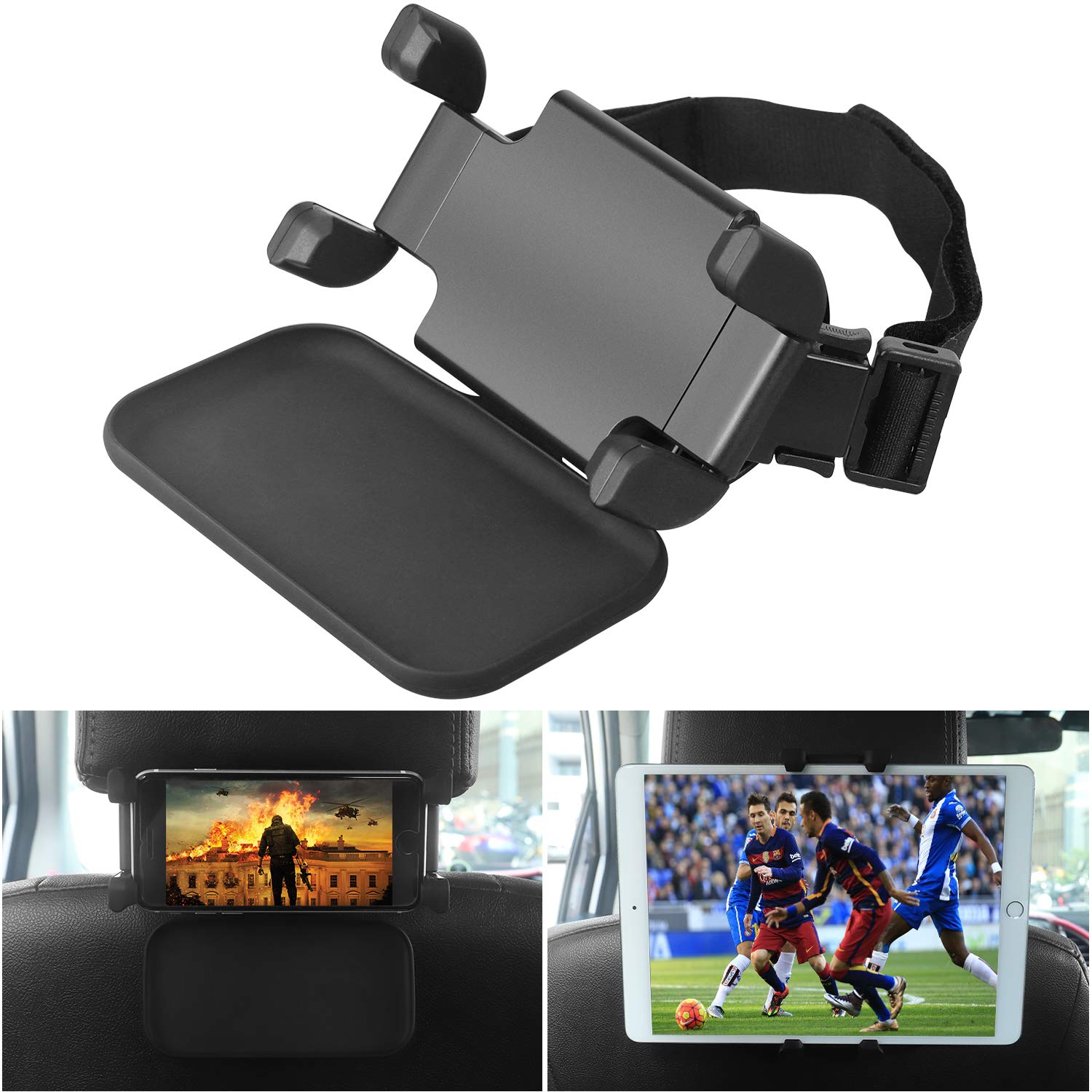 NEARPOW Car Tablet Holder Universal 360° Rotating Car Headrest Mount Extendable Mount Holder Compatible with 4.7-12.9” iPad Air/Mini/Pro Samsung Galaxy Tabs (Black)