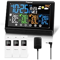 Geevon Weather Stations Indoor Outdoor Thermometer, Digital Display Thermometer Hygrometer with 3 Sensors, AC Adaptor and Adj