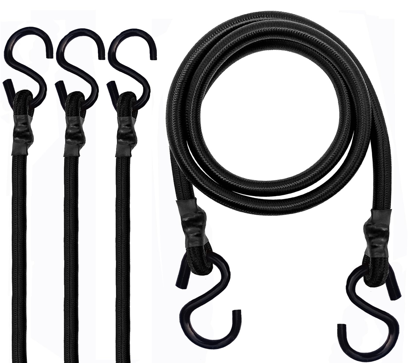 6FT & 3FT Long Heavy Duty Elastic Bungee Straps, 72-Inch/36-Inch Long Luggage Rope Tie Downs Cable Bungee Cords with Hooks for Camping, Tarps, Bike,Cars,Roof Racks,Tent Transport Locking
