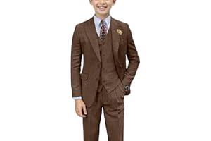BOFAN Retro Herringbone Tweed Boys Suit Slim Fit 3 Piece Formal Suits for Kids Wedding Dress Tuxedos Blazer Vest Pants Suits Set