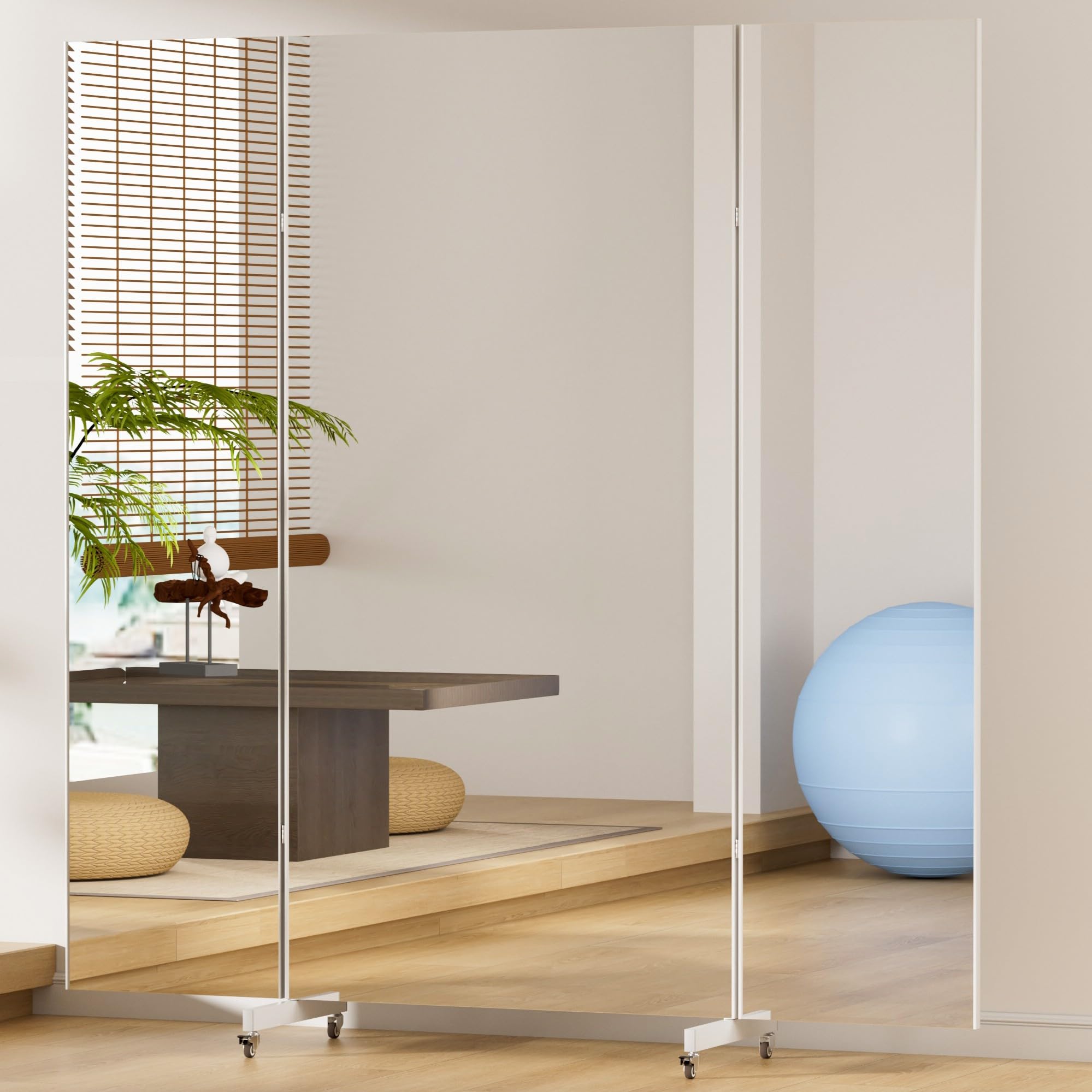 Photo 1 of *** MINOR DAMAGE***Brisafe 81" x 81" Extra Large Full Length Tri-Fold Mirror on Wheels, Stand Up Movable Floor Mirror with Stand, 3-Way Folding Standing Mirror for Gym, Dance Studio, Fitness Room & Home, Silver