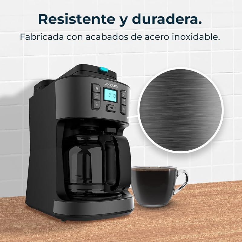 Cafeteras de Goteo Coffee 66 Grind & Drop. 1086 W, Molinillo de Cuchillas, Hasta 12 Tazas, Tecnología Extremearoma, Cafetera de Goteo Digital, En Acero Inoxidable, Apagado Automático