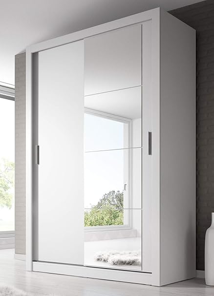 Modern Bedroom Mirror Sliding Door Wardrobe Arti 6 In White Matt