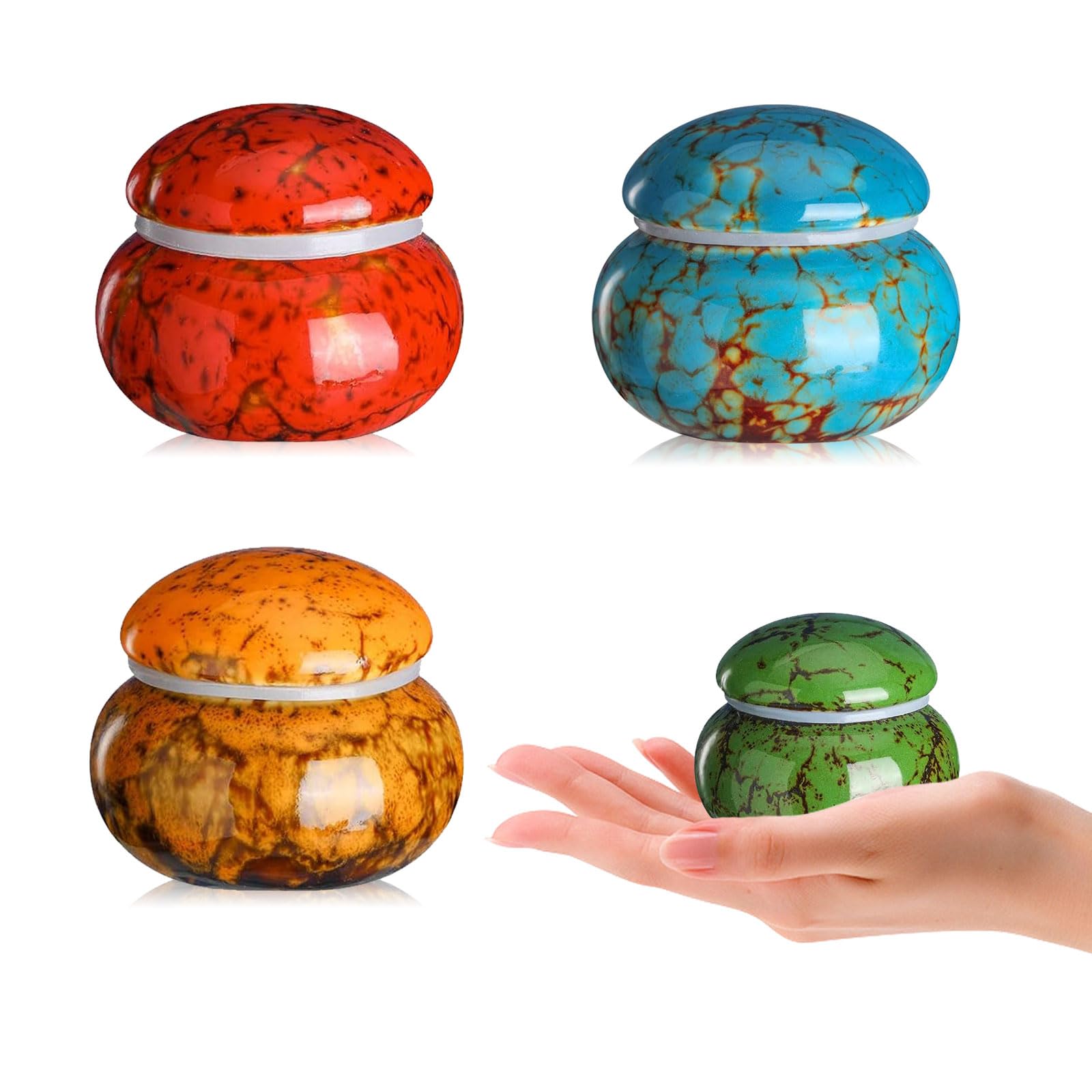 Joyfulmap Small Ceramic Keepsake Urns, 4-Piece Set - 1.6'' Marble Pattern, Mixed Colors, Glossy Finish, 1.2 Cubic Inches, Secure Seal