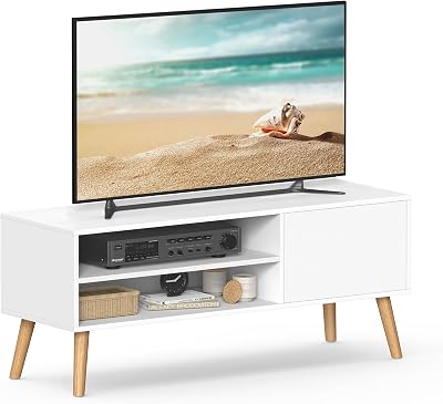 VASAGLE TV Unit 120 cm Wide White TV Stand for 55 Inch TVs LTV120T46