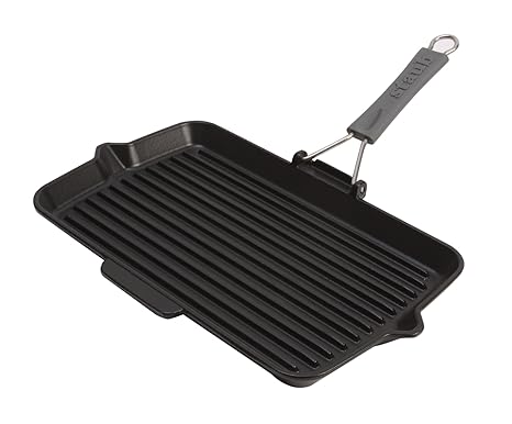 Staub 40509-343-0 Grillpfanne rechteckig mit Silikongriff 34 x 21 cm, induktionsgeeignet, mit mattschwarzer Emaillierung im I