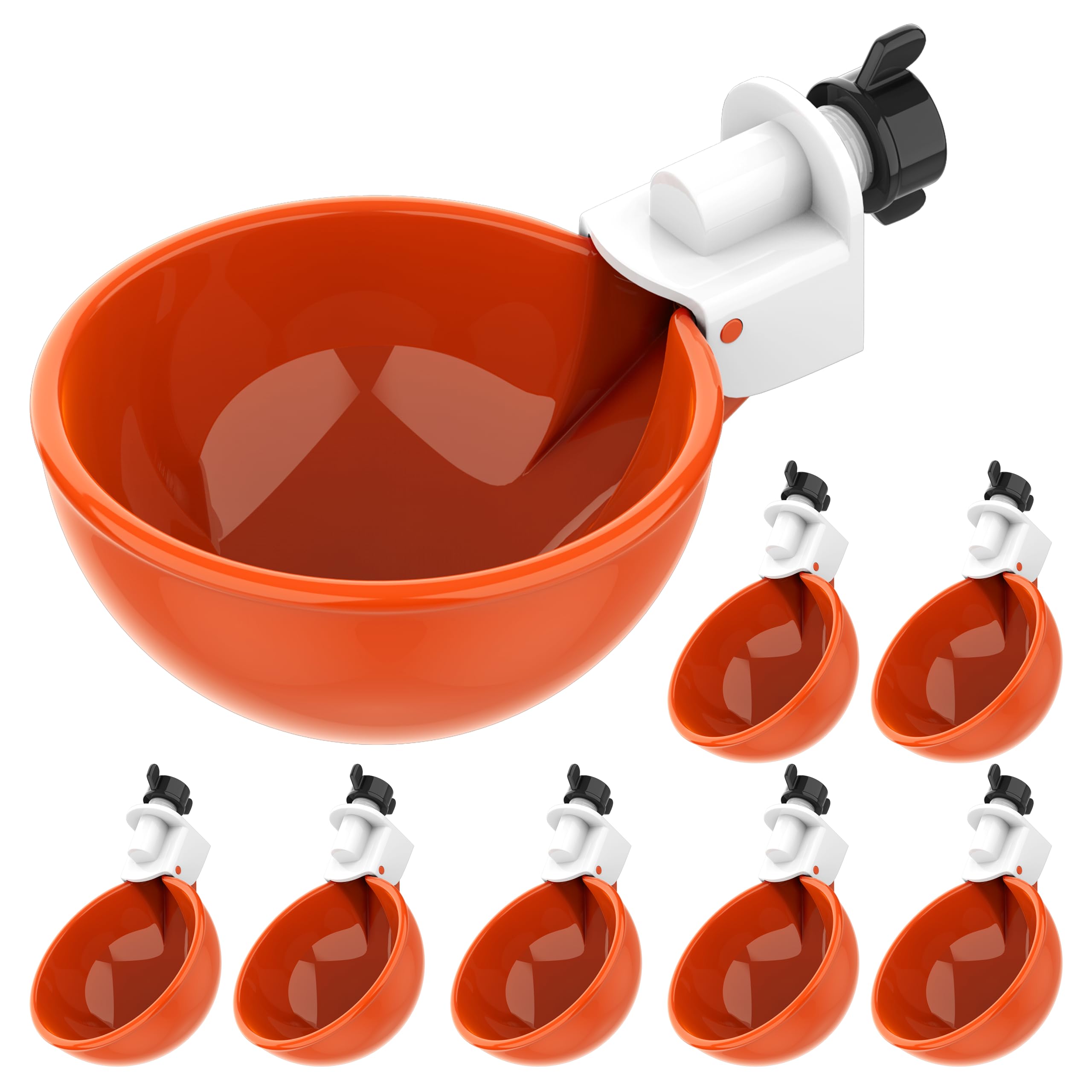 Photo 1 of (8 Pack) Lil Clucker Large Automatic Chicken Waterer Cups | Chicken Water Feeder Suitable for Chicks, Duck, Goose, Turkey and Bunny | Poultry Water Feeder Kit (Orange)…