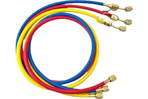 Yellow Jacket Refrigerant Charging Hose with Ball Valves for R410A R134A R22 Refrigerant Charging Hoses, 1/4'' SAE Hose Set 800 PSI Red/Yellow/Blue (3pcs)