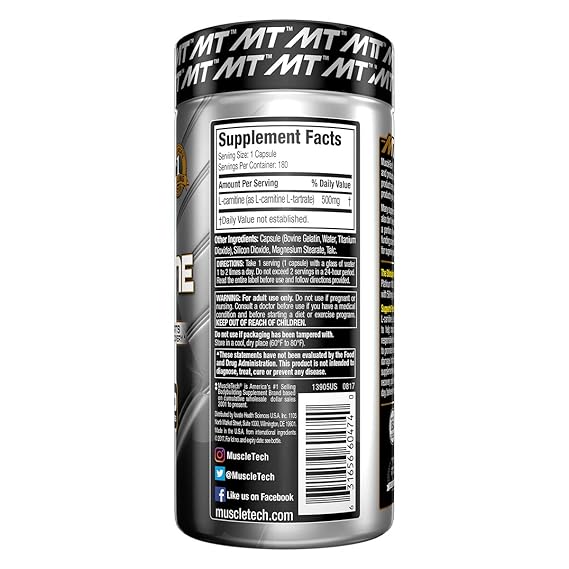Muscletech Essential Series Platinum 100% L-Carnitine Standard - 180 Cápsulas