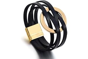 Long tiantian Blue Bracelets for Women Leather Cuff Bracelet for Women Circle Charm Bangle Bracelets Leather Wrap Bracelets Boho Bracelets Multilayer Stackable Bracelets Costume Jewelry for Women