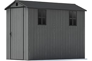 Patiowell 4x8 FT Plastic Outdoor Storage Shed with Floor, Resin Outside Tool Shed with Windows and Lockable Door for Backyard Garden Patio Lawn, Gray (Fit-it Shed)