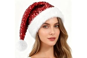 eyigylyo Christmas Sequin Purple Santa Hat Holiday Glitter Hat Xmas Santa Hats for Christmas New Year Adults Party Supplies