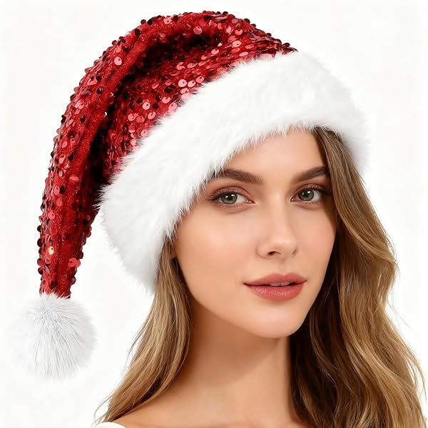 Amazon.com: Red Sequin Santa Hat Sparkly Glitter Christmas 