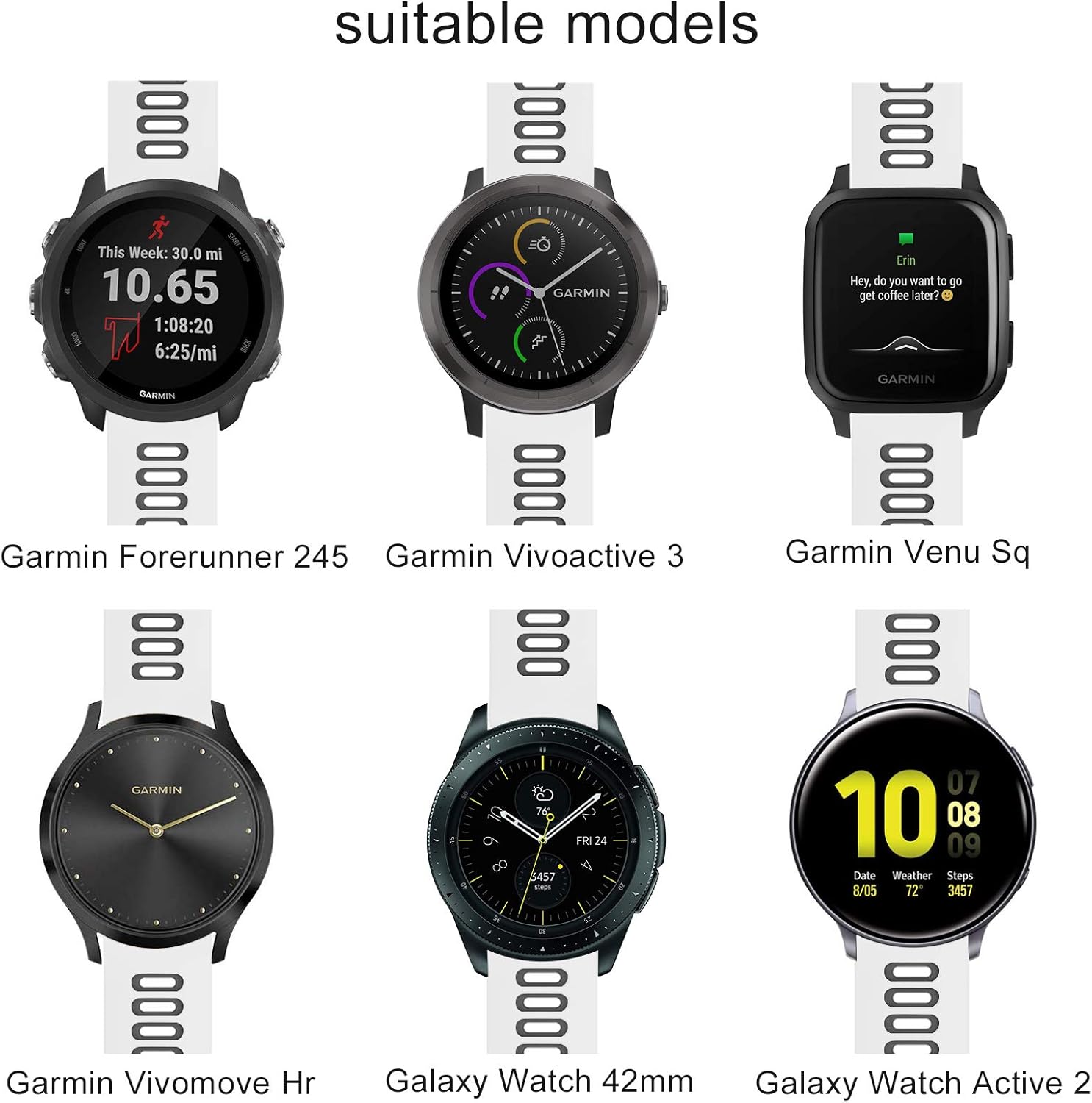 ISABAKE 20mm Silicone Watch Strap for Garmin Vivoactive 3, Forerunner 245/645, Vivomove HR, Samsung Galaxy Watch 42mm - Image 4