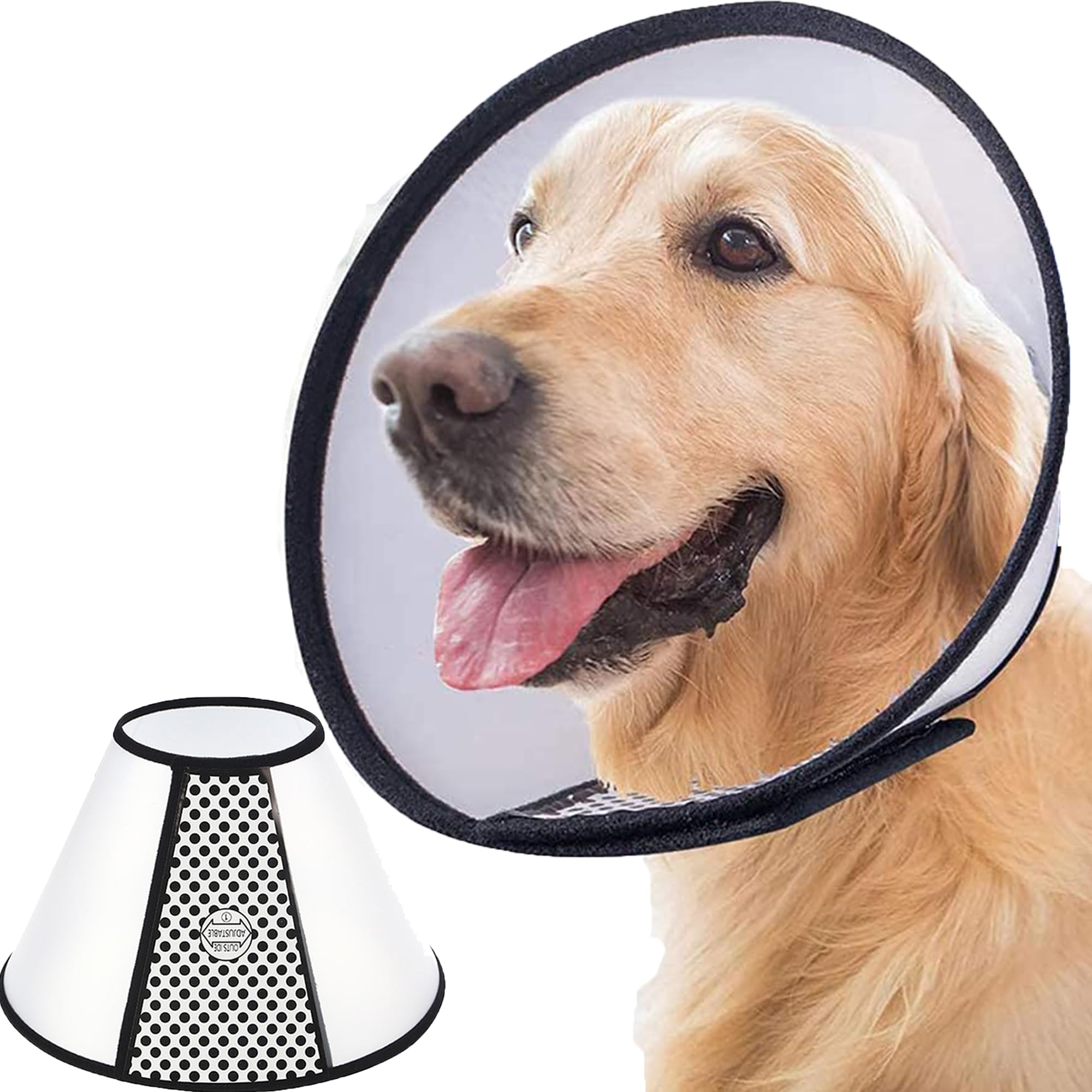 SUQ Pet Cone Recovery, Small Size Cone Adjustable Elizabeth Protective Collar, Anti-Bite Lick Safety Neck Cover, for after Surgery Wound Healing, Bathing, Trimming Nails (45-50cm, 100 pounds+)